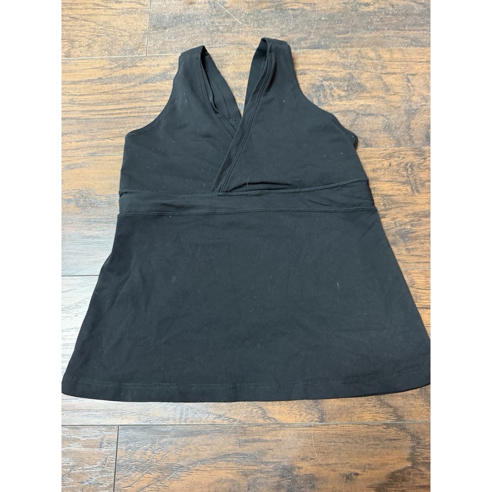 Lululemon 6 Black Deep V Neck Athletic Yoga Tank Top Workout With Shear Piece